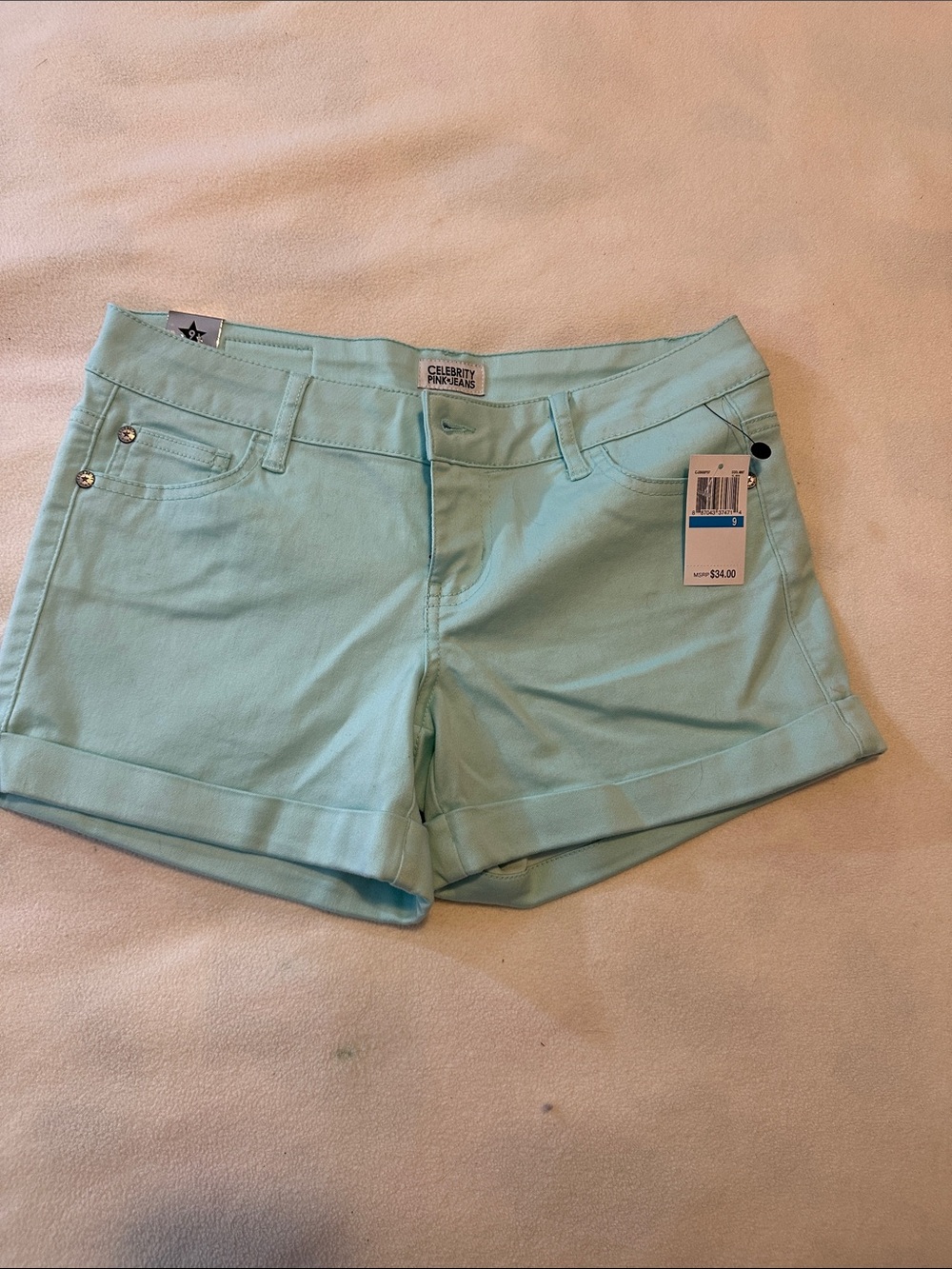 NWTCelebrity Pink Mint Green Cuffed Women's Shorts Size 9